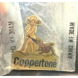 NEW Vintage Pin Coppertone Old Logo Little Girl & Dog Lapel Advertising